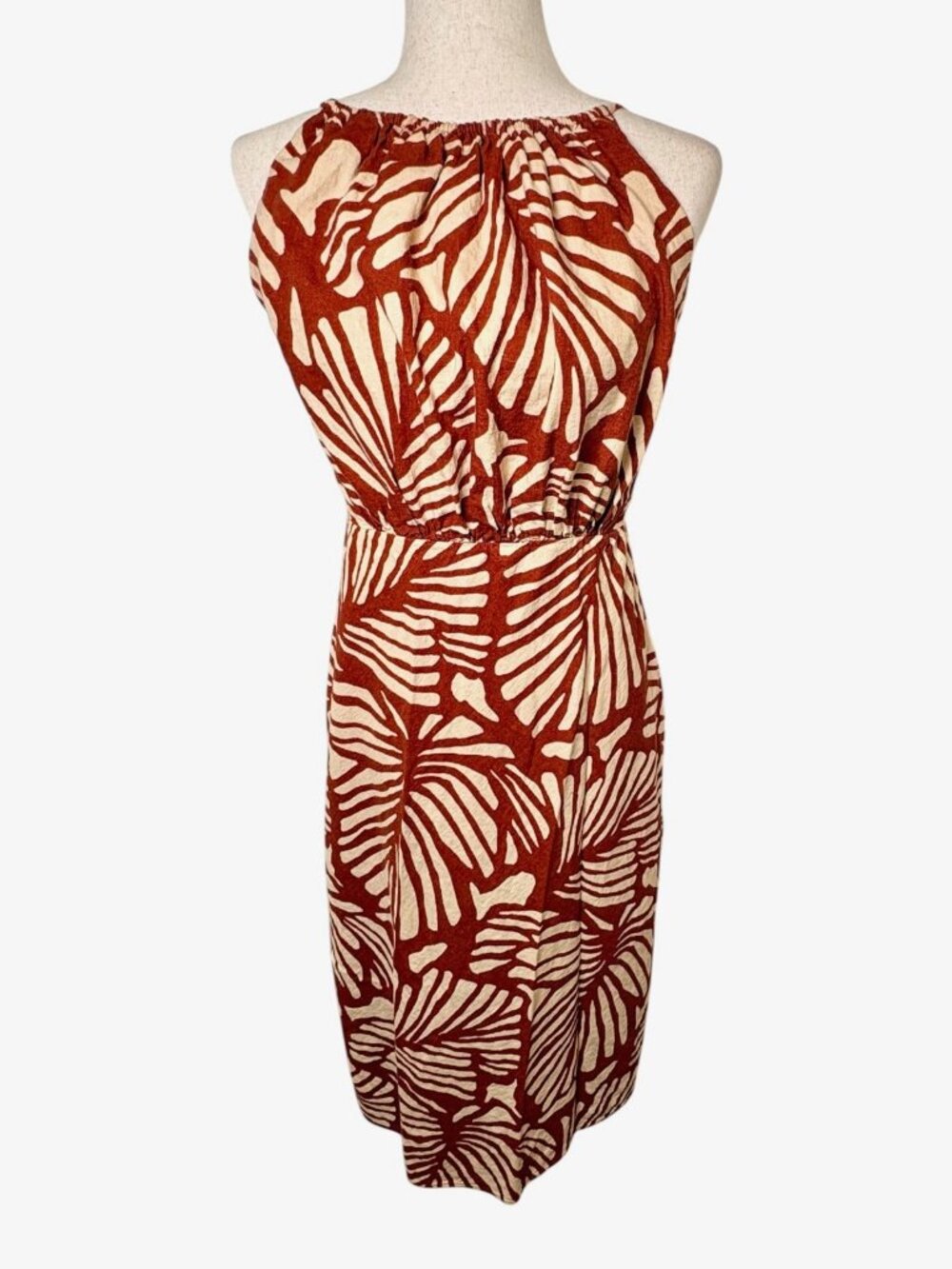 Banana Republic Linen Blend High Neck Tropical Leaf Midi Dress Size 4 NWT